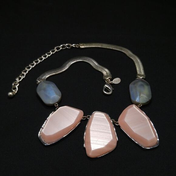 Chico's Large Pink Pendant Blue Silver Omega Chain Necklace, 20 Inches - Picture 3 of 6